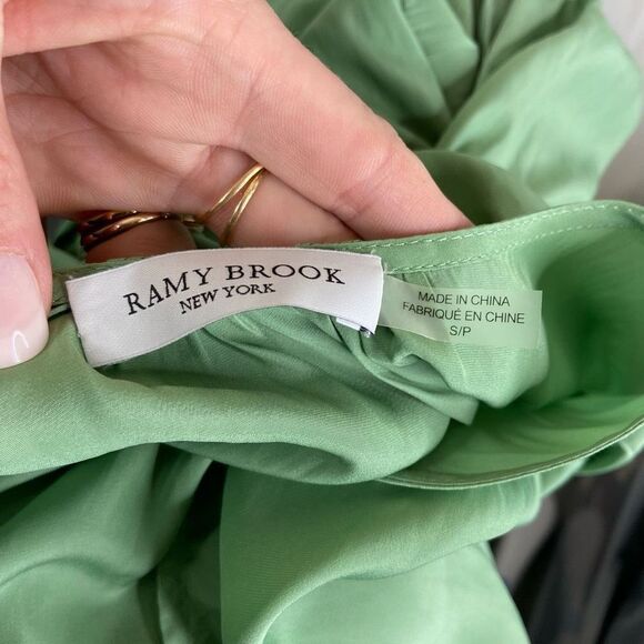 Ramy Brook Wrap Dress Women's Green Surplice Neck Long-Sleeve Mini Size Small - Picture 5 of 5